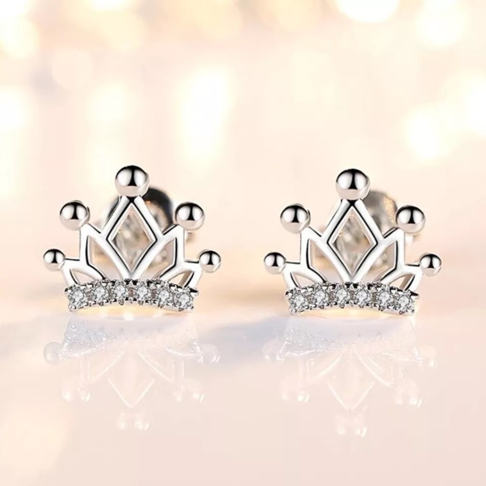 New Sterling Silver 925 Crystal Crown Stud Earrings set